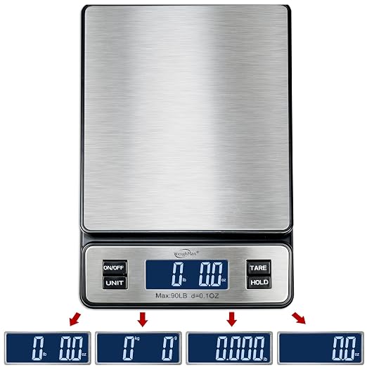 Weighmax W-2809 90 LB X 0.1 OZ Durable Stainless Steel Digital Postal Scale, Shipping Scale With AC adapter, 1 Pack