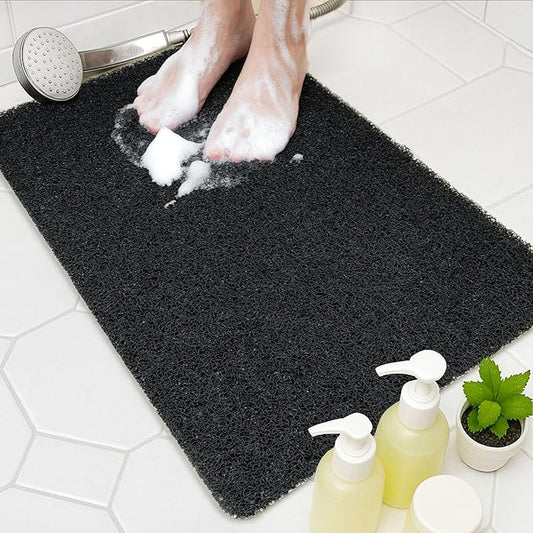 Bathtub Mat Non Slip, 24x16 Inch Shower Mats for Inside Shower, PVC Loofah Bathroom Mat Quick Dry with Drain Hole, Phthalate-Free Bath Mats for Shower Bathroom Tub and Wet Areas (Black)