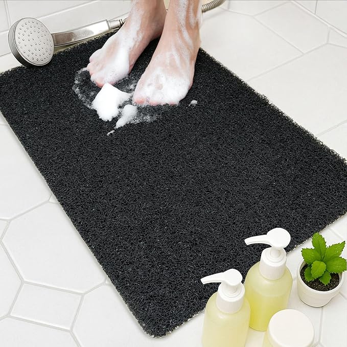 Bathtub Mat Non Slip, 32x20 Inch Shower Mats for Inside Shower, PVC Loofah Bathroom Mat Quick Dry with Drain Hole, Phthalate-Free Bath Mats for Shower Bathroom Tub and Wet Areas (Black)