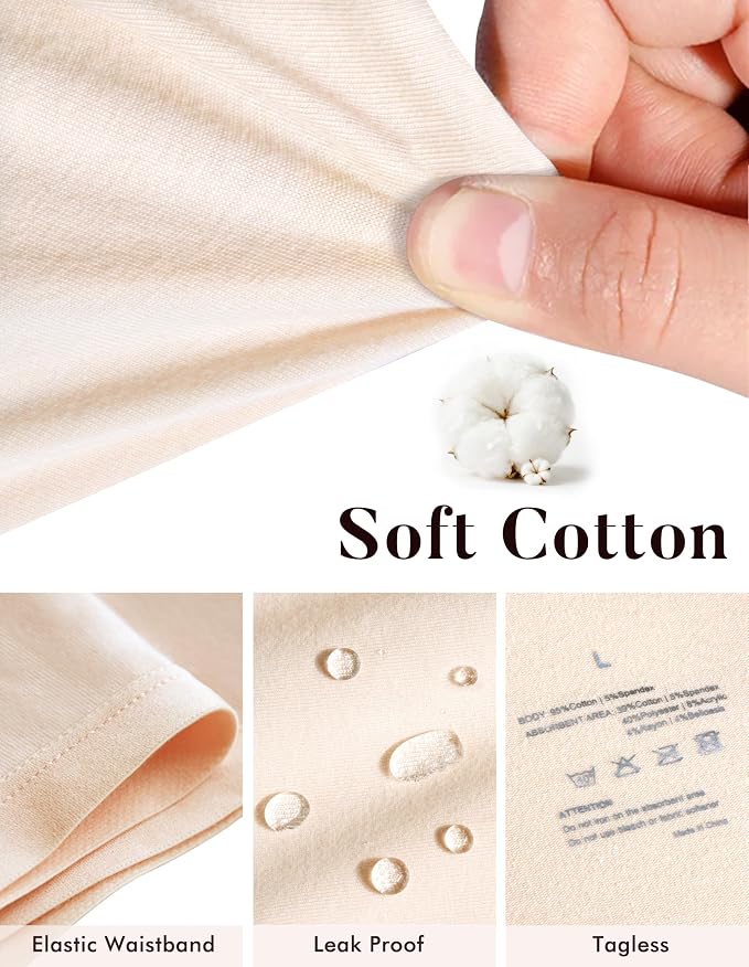AIRCUTE Washable Leak Proof Incontinence Underwear for Women Absorbency Bladder Control Briefs 70ML,5 Pack (4XL, Beige3-White2)