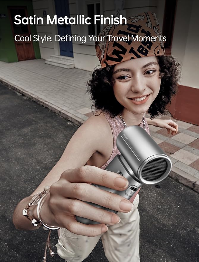 JISULIFE Handheld Fan Life9S - Sleek Chrome: Turbo Power, 22 Hours Cooling | LED Display, 5000mAh, 5-Speeds, Mini Portable Fan for Travel, Cruise, Concerts, Trendy Gifts for Women Men -Silver