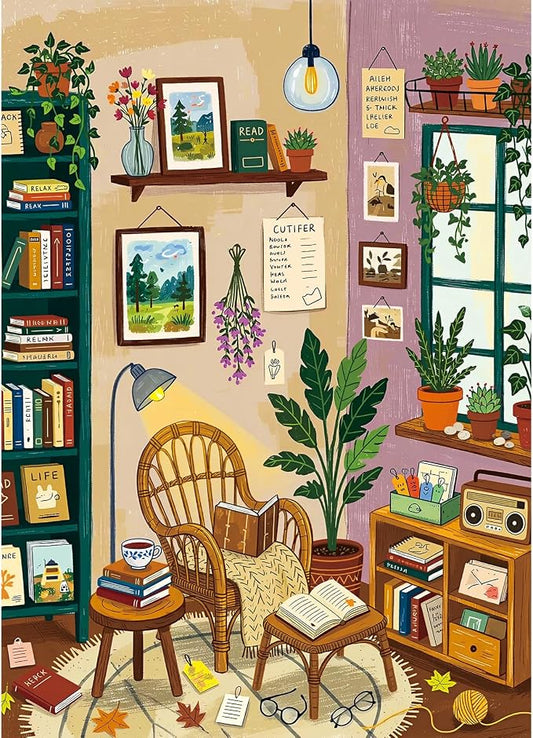 1000 Piece Jigsaw Puzzles for Adults, Reading Nook Puzzle with 1:1 HD Poster, Precise Interlocking, Letter Markings on Back, Dust-Free, Stress Relief & Ideal Family Game Gift