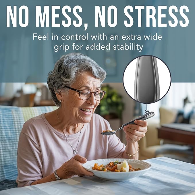 BunMo Weighted Utensils for Tremors and Parkinsons Patients - Heavy Weight Silverware Set of Knife, Fork and Spoon - Parkinsons Gifts for People with Parkinson's - Adaptive Eating Flatware (4 Pieces)