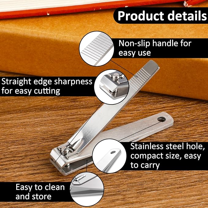 Fingernail Clippers Set, 2Pcs Sturdy Stainless Steel Fingernail Toenail Clippers Thick Toenail Clipper for Men Women (Silver)