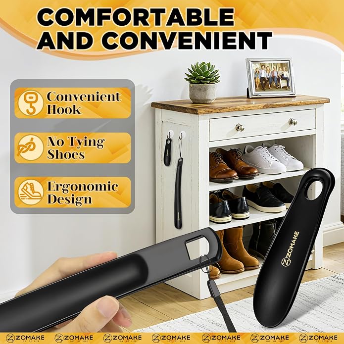ZOMAKE Long Plastic Shoe horn, Plastic Shoehorn Long Handle for Seniors Men Women, 16" Shoe Spoon Helper for Boots