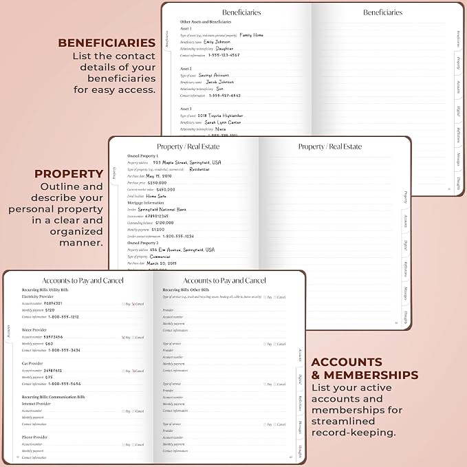 Skyline End of Life Planner – Emergency File Notebook for Important Information & Final Wishes – When I Die Beneficiary Book Organizer (Dark Terracotta)