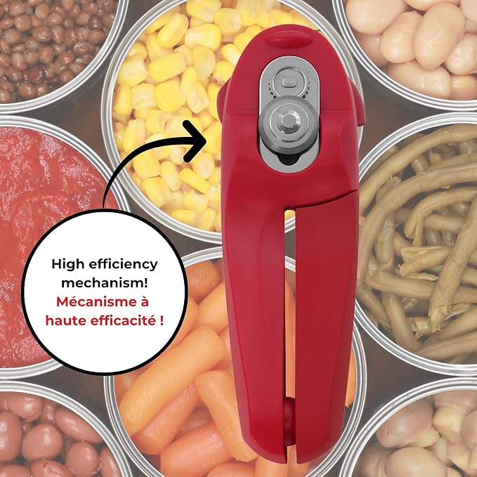 Starfrit MightiCan Can Opener, Safe Smooth-Cut, Comfort Grip, Blue | Safe can opener. Holds lid after cutting. No sharp edges. Comfort grip. Non-slip knob. 3-year warranty.