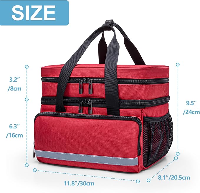 CURMIO Double Layers Pill Bottle Organizer, Medicine Storage Case, Red | Emergency Medical Supplies for Home Care, for First Aid Kits, Multifunctional Bag, Home Storage, Dormitory, Travel, Empty Bag
