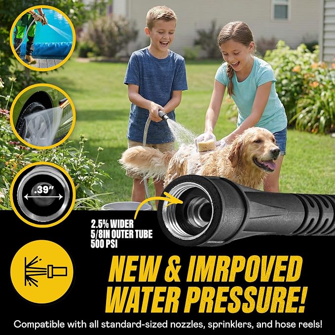BIONIC STEEL 100 Ft Metal Garden Hose with Sprayer Nozzle | Non Kinking Design, Stainless Steel Heavy Duty Water Hose 100 Ft x 5/8 in. Flexible & NON Expandable for Water Flow, 500 PSI