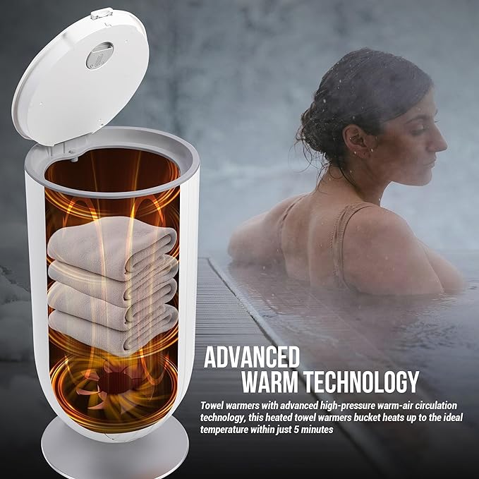 Large 27L Bathroom Towel Warmer Dryer – 5-Min Rapid Heat, 4 Modes, Auto Flip-Top, Aromatherapy, Night Light & ETL Certified for Towels, Blankets & Clothes. (White)