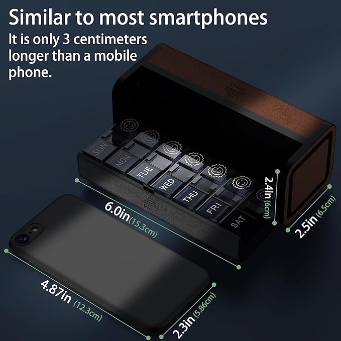 Pill Organizer 7 Day AM PM, Discreet 2 Times a Day Weekly Pill Box with Double Protection Shell, Large Capacity Portable Vitamin Case for Travel Meds & Medicine Organizer (Black and Brown)