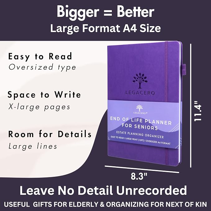 End of Life Planner for Seniors - Guided Estate Planning Organizer for Next of Kin. Large What To Do When I’m Gone Book and Important Document Organizer to Share with Your Executor (Purple)