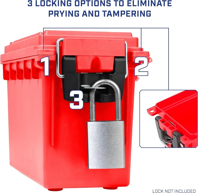 Sheffield Ammo Box Made in USA, Stackable Lockable Ammo Storage Box, Red | Lockable Storage Box, Water and Dust Resistant Dry Box, Secures Hunting Gear, Gun Accessories, Supplies, and Bullets