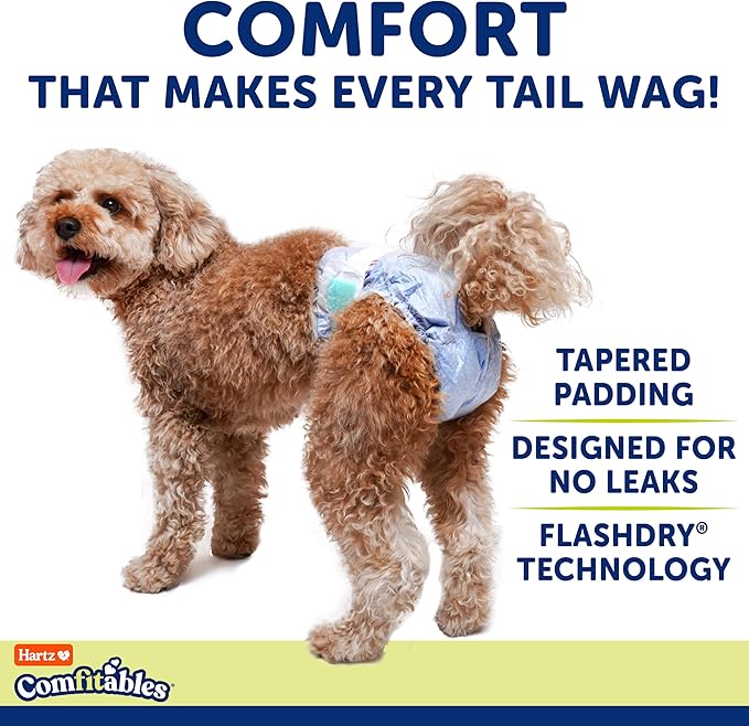 Hartz Comfitables Disposable Dog Diapers, Size XS 38 count, Comfortable & Secure Fit, Easy to Put On, Super Absorbent Male and Female Diaper