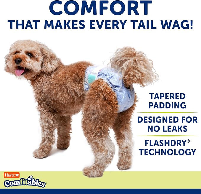 Hartz Disposable Dog Diapers, Size M 32 count, Comfortable & Secure Fit, Easy to Put On | Comfortable & Secure Fit, Easy to Put On, Super Absorbent, Breathable Material, Adjustable Tail Hole, Male & Female Diaper