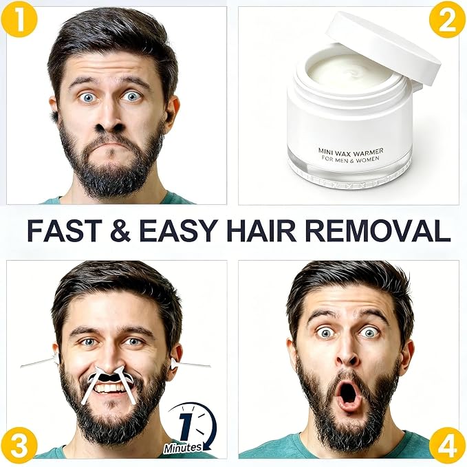 Nose Wax Kit, 120g Nose Hair Wax Kit for Men & Women, Painless Nose Hair Removal with USB Fast Heat, Smart Constant Temp, 40 Applicators, Wooden Sticks, After-Wax Wipes and Moustache Guards (White)