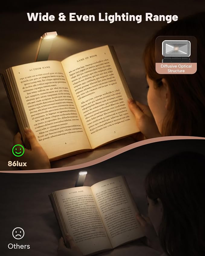 86lux Book Light, Rechargeable Clip-On LED Reading Light for Bed & Night Use - 3 Color Temperatures with Stepless Dimming, Ultralight Bookmark Design for Kids, Book Lovers, Pink Brown | 3 Color Temperatures with Stepless Dimming, Ultralight Bookmark De...