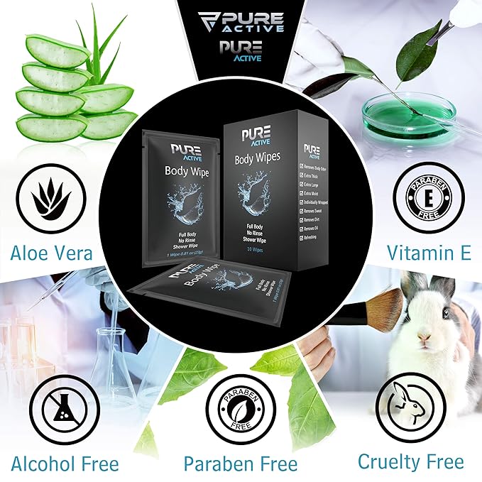 Shower Body Wipes, 60 Individually Wrapped Personal Hygiene Body Wipes for Women and Men, Keep Clean After Gym Travel Camping Outdoors Sports