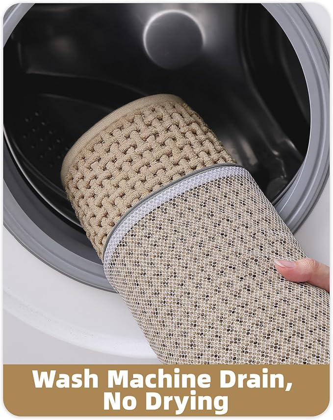 Color&Geometry Chenille Pile Small Bathroom Rugs Upgraded Denser, 16"x24" Non Slip Absorbent Khaki Bath Mats for Bathroom Thin Fit Under Door, Washable Quick Dry