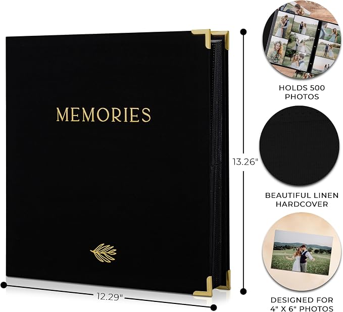 Beautiful Linen Photo Album For 4x6 Photos - Safely Holds Up To 500 Pictures of Unique Memories - The Perfect Large Photo Book To Store All Pictures of Treasured Family, Baby or Wedding Moments