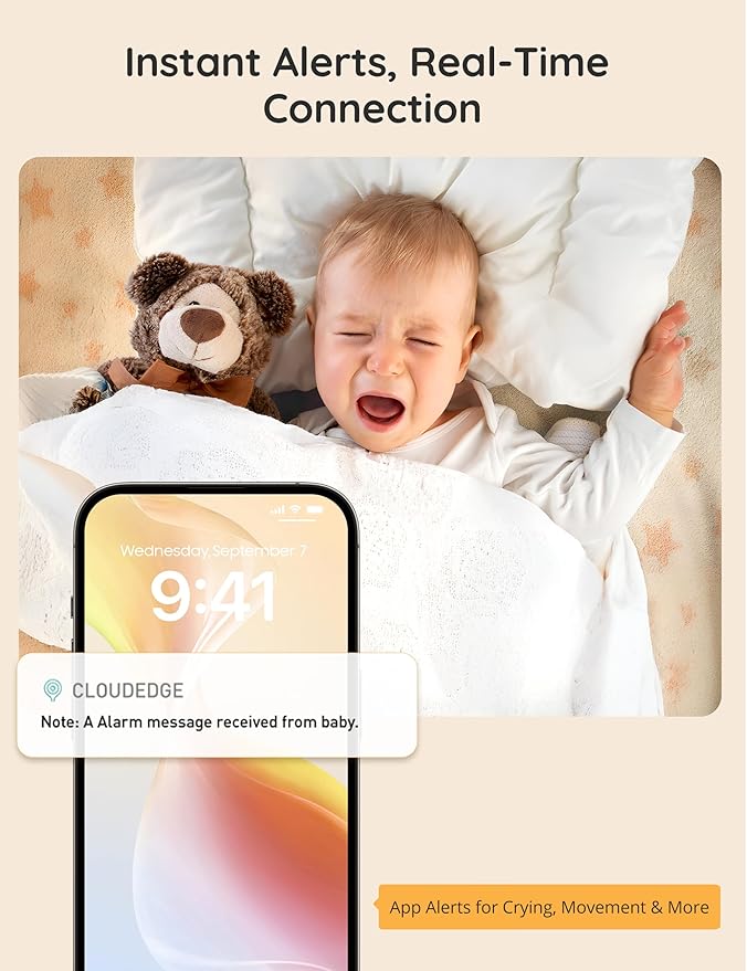 2K Baby Monitor with Camera and Audio, 5" Display Wifi Baby Monitor with App Control, Motion & Cry Detection, Night Vision, VOX, Real-Time Record, Temper Sensor, 2-Way Talk, RGB Night Light, Lullabies