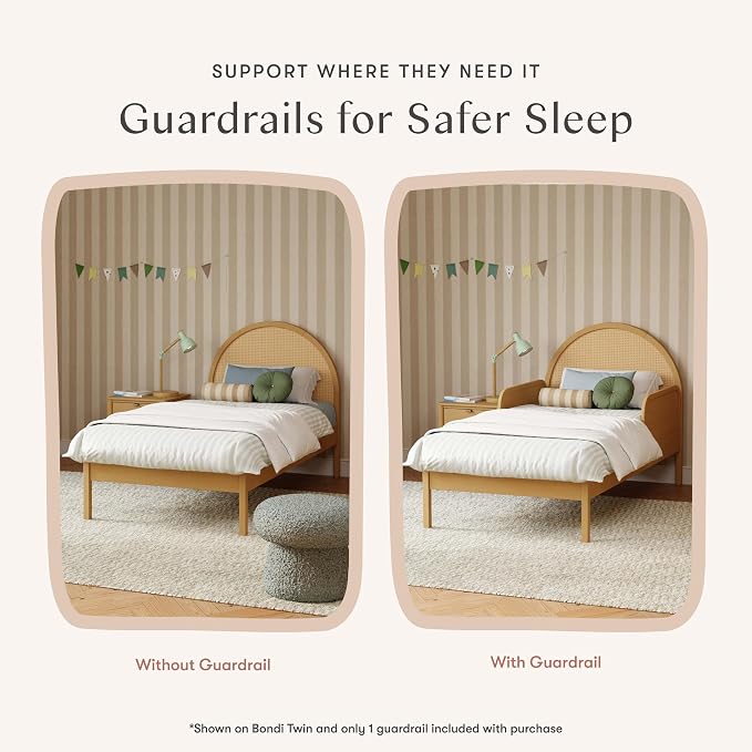Babyletto Twin/Full Bed Guardrail for Single-Side Use - Removable, Wooden Bed Rail for Toddlers - GREENGUARD Gold Certified Baby Bedside Rail Guard for Safe Sleep - Tools Free Setup - Honey