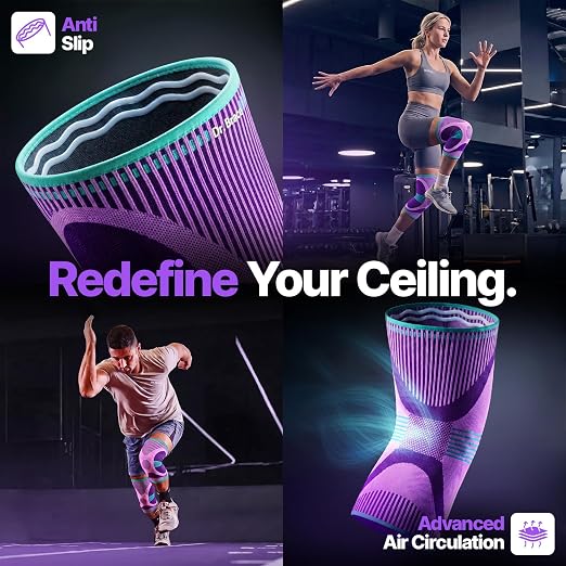 DR. BRACE Elite Compression Knee Brace for Women & Men, (2-Pack) Knee Support Compression Sleeve, Workout Sports Knee Braces for Meniscus Tear, ACL & Arthritis Pain Relief - Check Size Guide Video (Galaxsis, Medium)