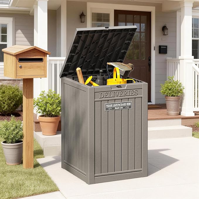 Package Delivery Box for Outside, Waterproof Outdoor Storage, Grey