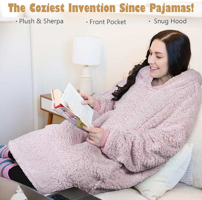 Catalonia Oversized Blanket Hoodie Sweatshirt, Wearable Sherpa Lounging Pullover for Adults Women Men
