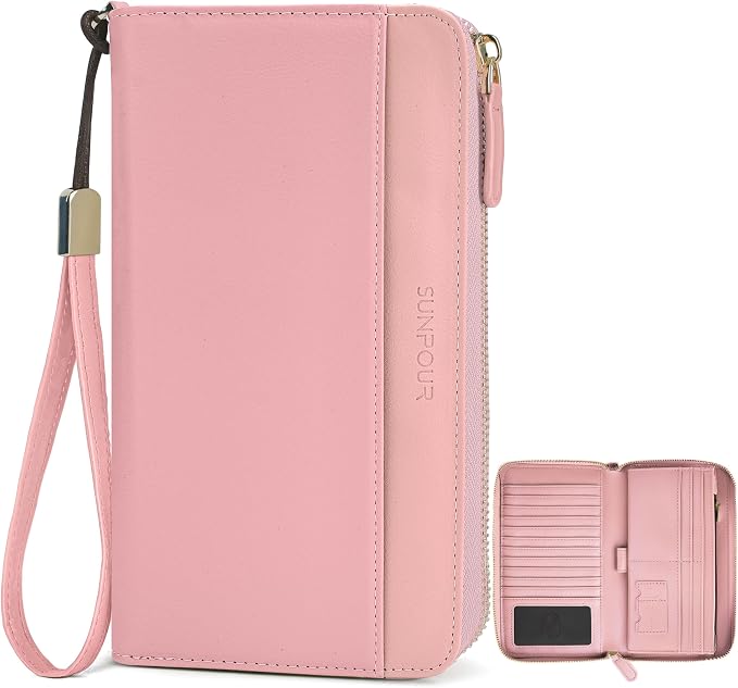 Large Travel Wallet for Women | RFID Blocking Zipper Wallet,Passport Holder Clutch with Wristlet