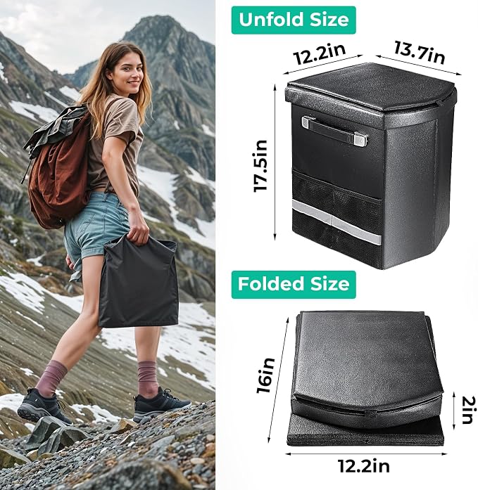 2026 Upgraded XL Portable Toilet for Adults,Tall Camping Toilet with Lid and Convenient Carry Bag, Portable Potty for Camping, Hiking, Car Travel,Truck, RV, Boating, Road Trips, Beach (Black, 17.5''H)