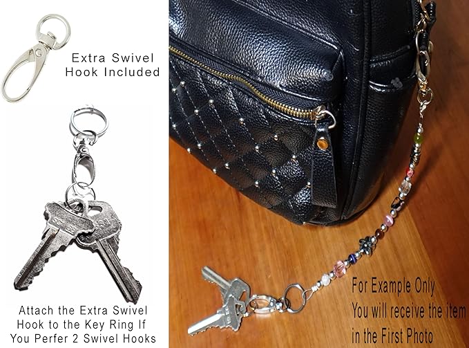 Hidden Hollow Beads Key Keeper, Finder Chain 12" Women's Hand Beaded USA Purse Handbag Holder Wallet Organizer Accessory Gift