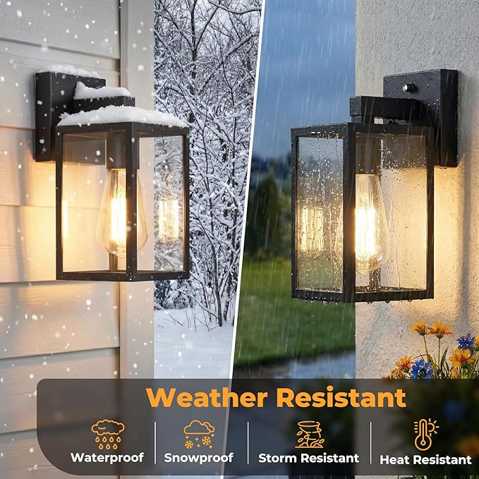 2 Pack Dusk to Dawn Outdoor Wall Light Fixtures, Exterior Porch Light, Waterproof Wall Sconces Lanterns, Sensor Lighting Wall Mount for House Doorway Garage, Black