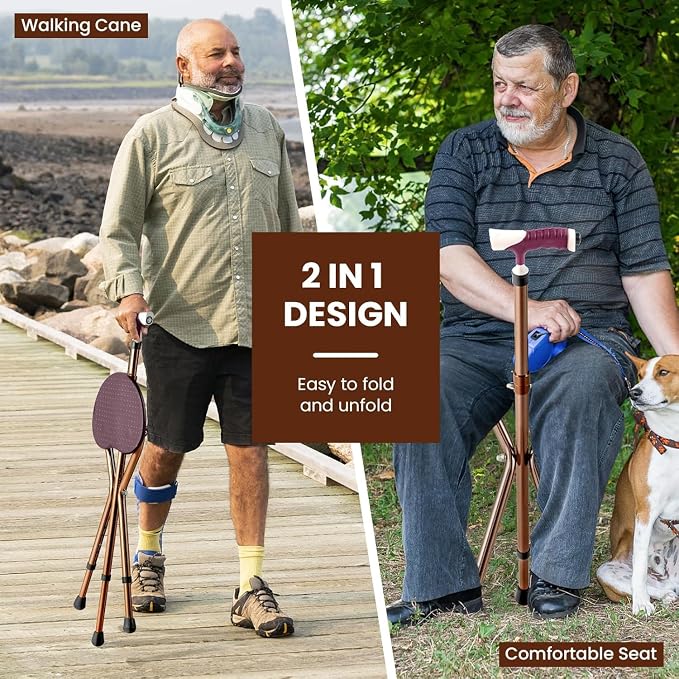 Folding Lightweight Walking Stick Cane with Seat Foldable Golf Chair Cane Stool Portable Seats Hold 350 lbs for Seniors Spectator