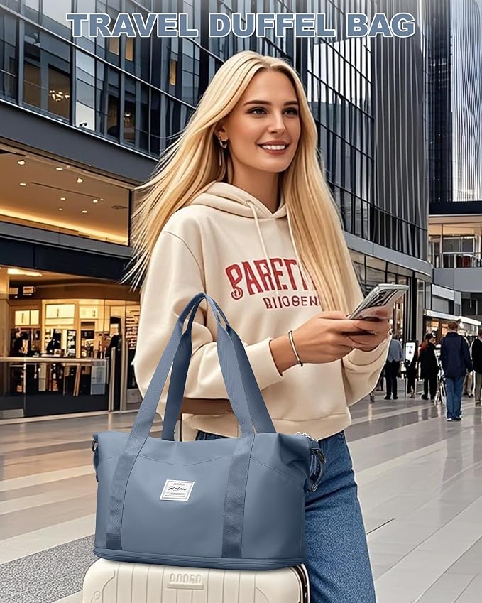 Travel Duffel Bag, Sports Tote Gym Bag, Shoulder Weekender Overnight Bag for Women