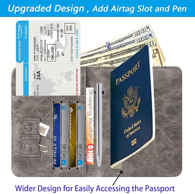 Airtag Passport Holder, Travel Essentials, Passport Cover, RFID Wallet | Passport Wallet, Travel Accessories, RFID Blocking, Synthetic Leather Card Case, International Must Haves, For Women Men