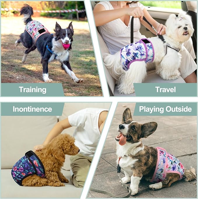 Dog Diapers Female - Reusable Diapers for Doggie in Heat - Highly Absorbent for Pet Incontinence with Snaps (Pack of 3) Rose, S