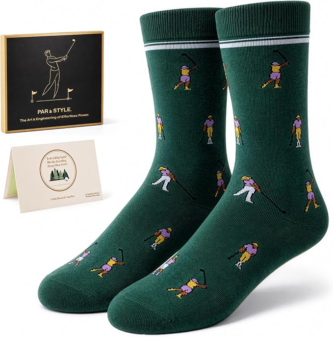 Funny Golf Gifts Socks for Men, Golf Accessories, Size 8-13 Gift Box & Card | Golf gifts for men, soft breathable crew socks, funny gift idea for birthdays, holidays, coworkers, husbands, or golf lovers