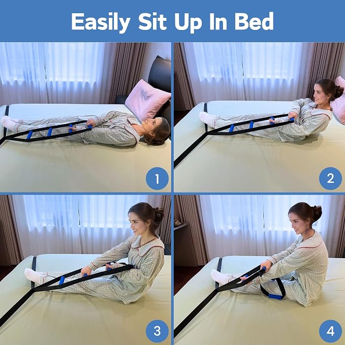 Bed Ladder Assist for Seniors, 160 Inches Sit Up Helper with Non-Slip 4 Handles, Pull Up Assist Device for Elderly Adults Injury Handicapped Patients