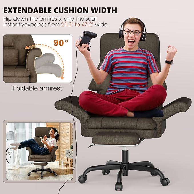 ELABEST C39 Cross Legged Office Chair with Footrest & Convertible Armrests-Pet-Friendly Criss Cross Home Desk Chair, Ergonomic Recliner with Lumbar Pillow,Big and Tall Executive Chair