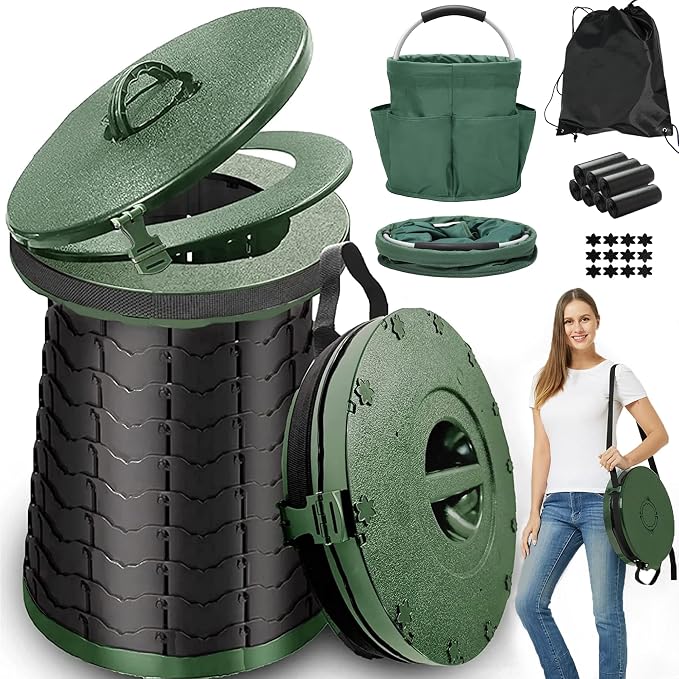 XXL Portable Toilet for Camping,880lbs Capacity,19.7" H Adjustable Outdoor Toilet with 7 Garbage Bags,Porta Potty for Adults,Collapsible Luggable Loo for Camping