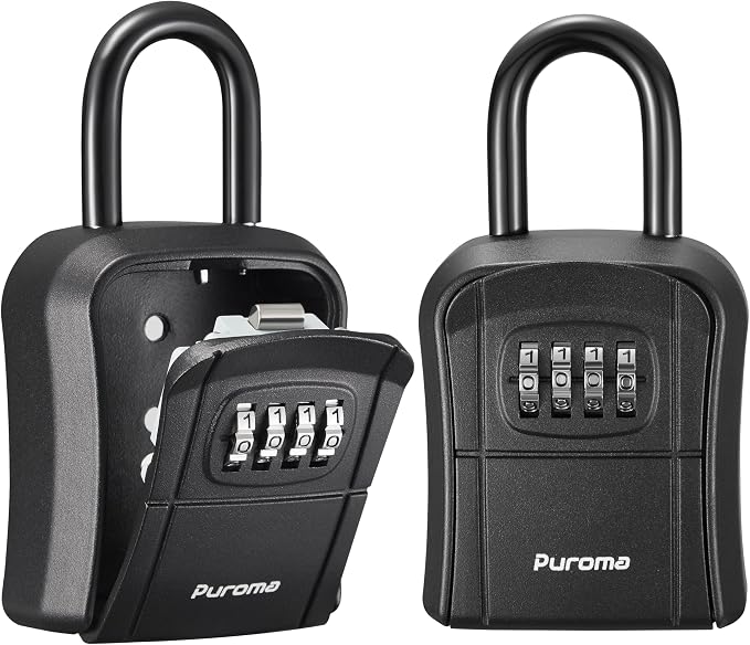 Puroma Key Lock Box Outdoor 4 Digit Code Combination Lockbox House, 2 Black | For Contractors Guest Realtor Storage Keys, Portable, Home Wall Mount, Resettable, Combination, Weatherproof, High-capacity