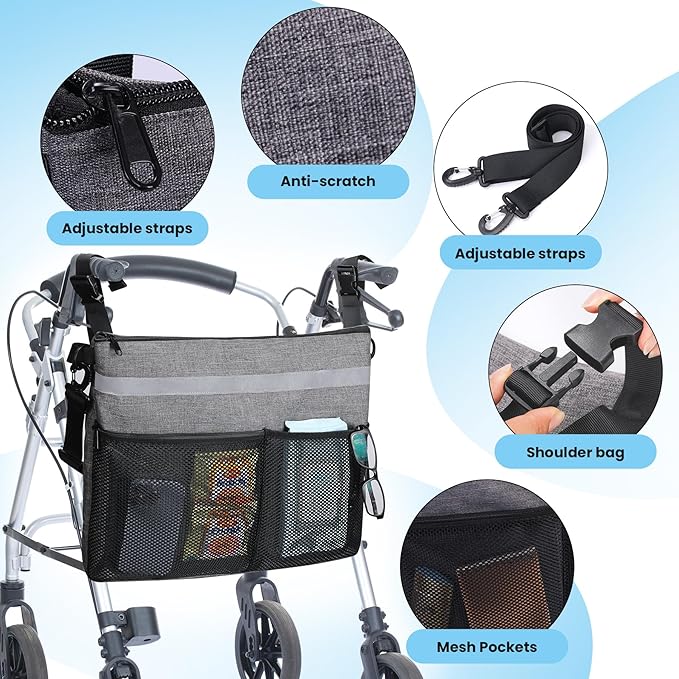 Wheelchair Accessories - Accessible Storage Bag with Multiple Pockets & Zipper Design, Perfect for Seniors and Adults, Wheelchair Backpack to Hang on Back