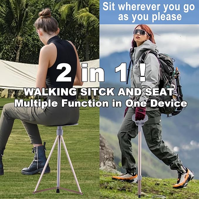 Walking Cane with Seat Folding Lightweight, Portable Cane Seat with Carry Bag, Walking Stick with Seat for Seniors & Adults, Foldable Adjustable Cane Chair for Travel Hiking