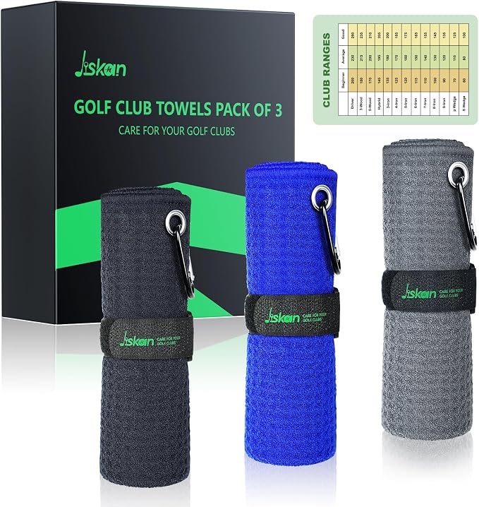 Jiskan Pro Golf Towel Microfiber Golf Towel for Golf Bags (16" X 16") with Hook, Loop Fastener and Gift Box, Essentials Golf Accessories for Men, Golf Gifts for Men/Women