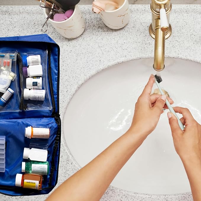 Large Combination Locking Medicine Bag, Royal Blue | Includes Pill Box, Removable Clear Bags, Prescription Bottle Organizer, Travel Carry Case, Combination Lock