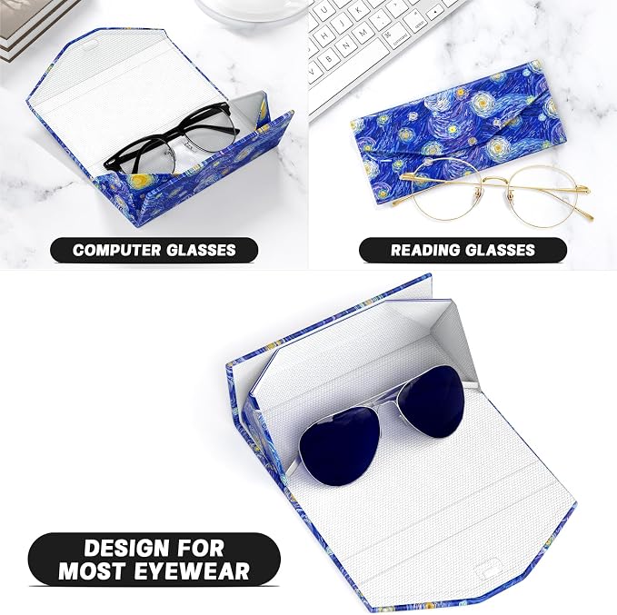 Sunglasses Case, Foldable Glasses Case, Magnetic PU Leather Hard Shell Folding Eyeglass Holder Box, Collapsible Unisex