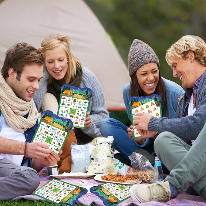 24 Player Camping Bingo Game Cards for Group Activities Party Supplies