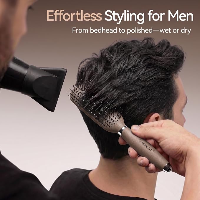 Hair Brush for Men, Detangling& Styling Hairbrush with Dual-Length Bristles | For Wet & Dry Hair, Eliminates Knots & Breakage, Suitable for Women Fine/Thin/ Short/Thick Hair, Vintage Wood Grain