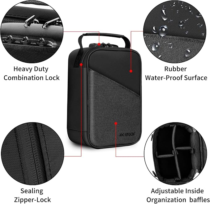 IDEATECH Smell Proof Bag, Stash Box Odor Proof, Smell Proof Containers with Lock, Odorless Travel Storage Bag, Home Organizer Case Lock Box with Accessories, Smell Proof Box Gift for Women/Men